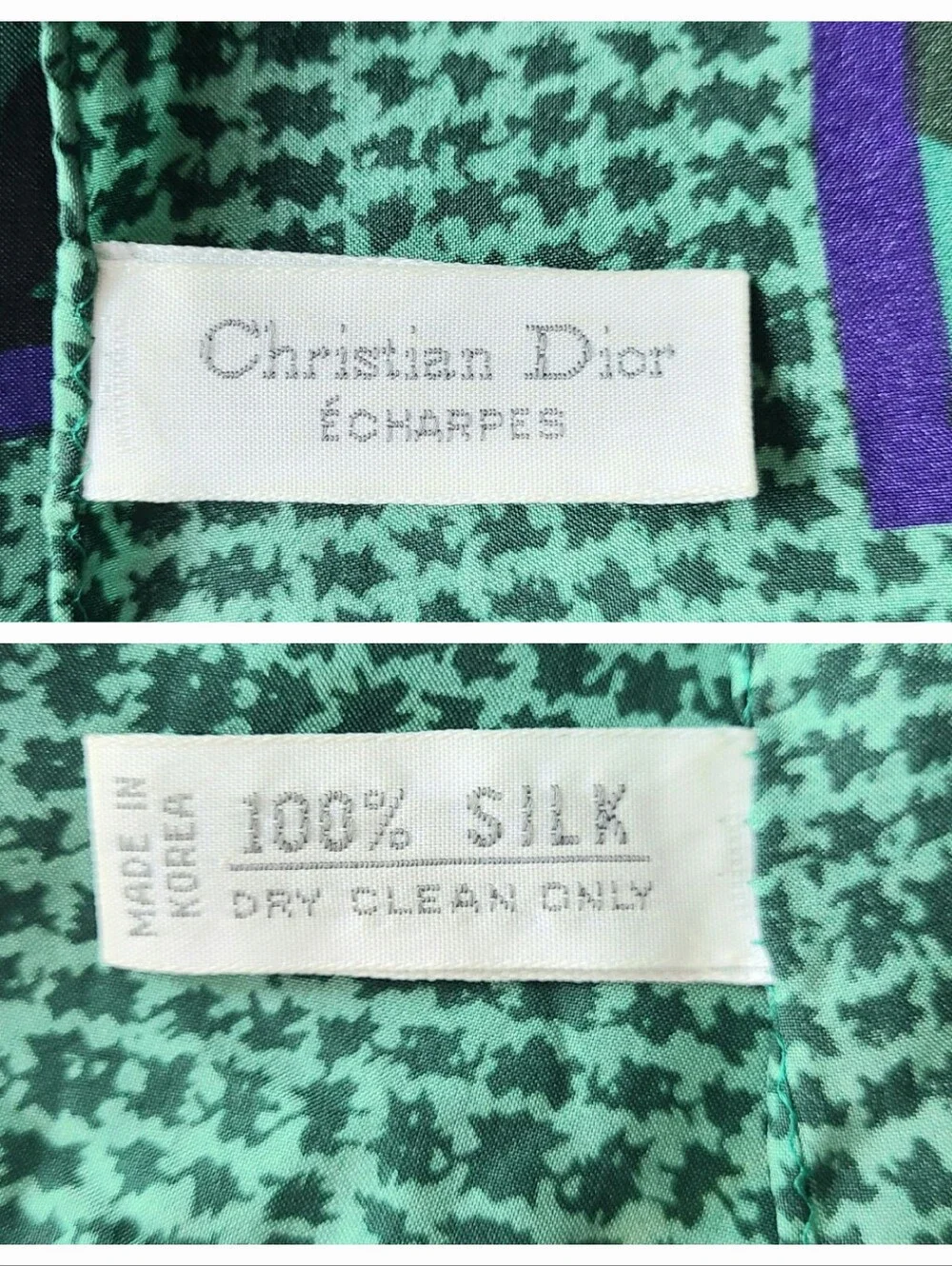 Christian Dior Royal Blue Green Paisley Vintage Silk Scarf